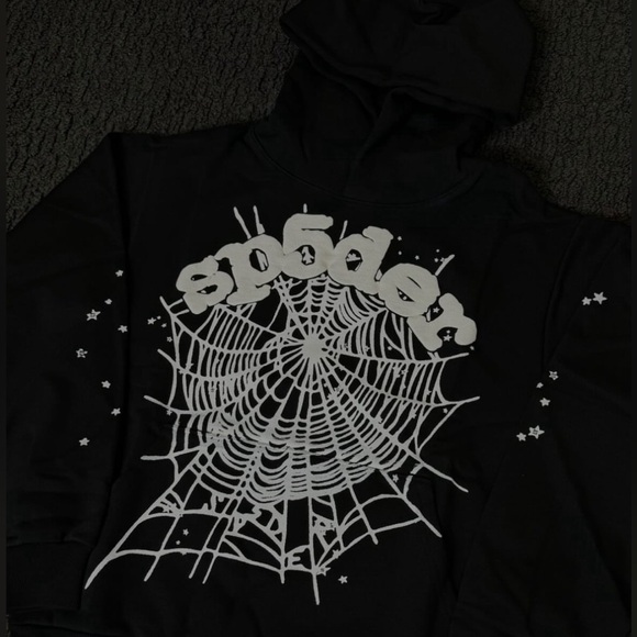sp5der BLACK OG WEB STUDDED ZIP HOODIE s SPIDER OG WEB STUDDED